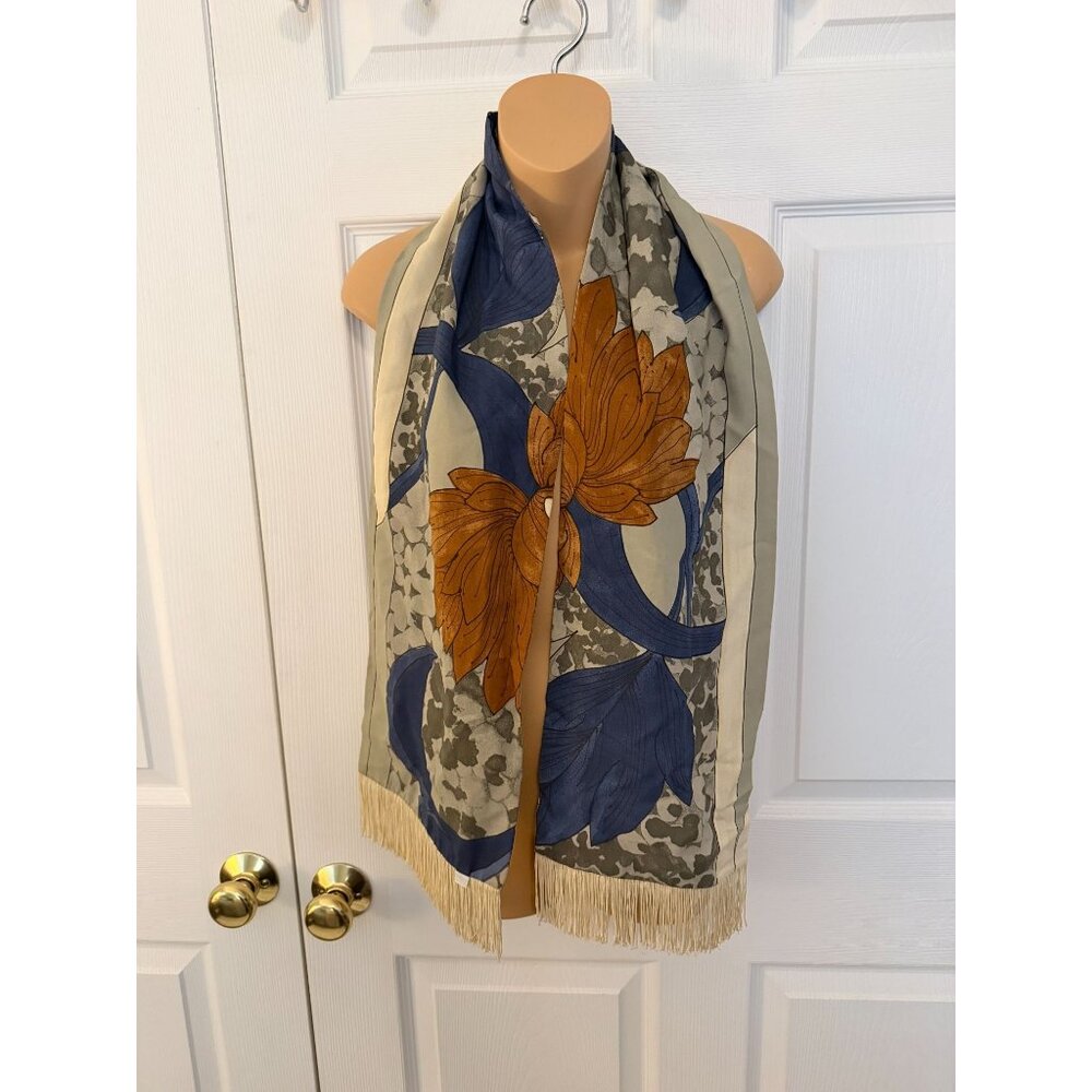 Fringed Rectangular Scarf Reversible Two Differen… - image 1